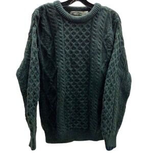Aran Crafts Mens Ireland 100 Wool Fisherman Cable Knit Sweater Green Size Medium
